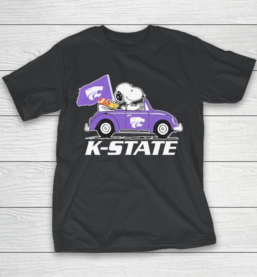 Snoopy And Woodstock Driving Car Kansas State Wildcats Bowl Champions Youth T-Shirt