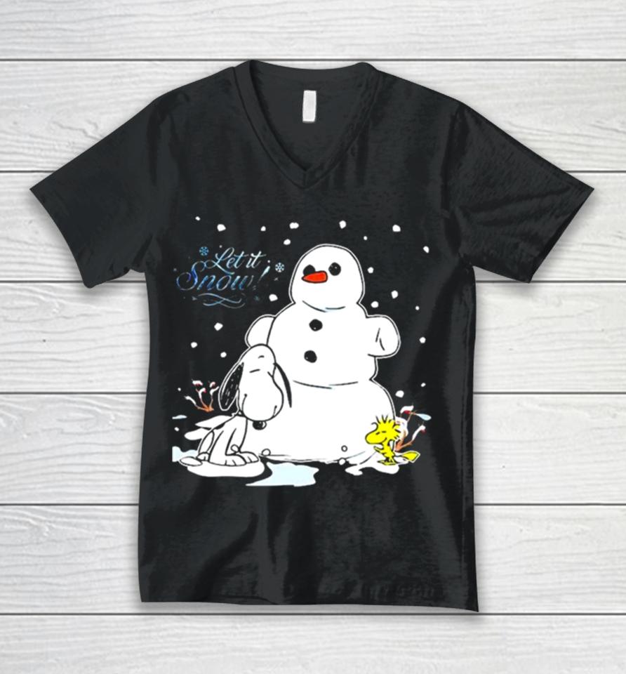 Snoopy And Woodstock Let It Snow Christmas 2023 Illustration Unisex V-Neck T-Shirt