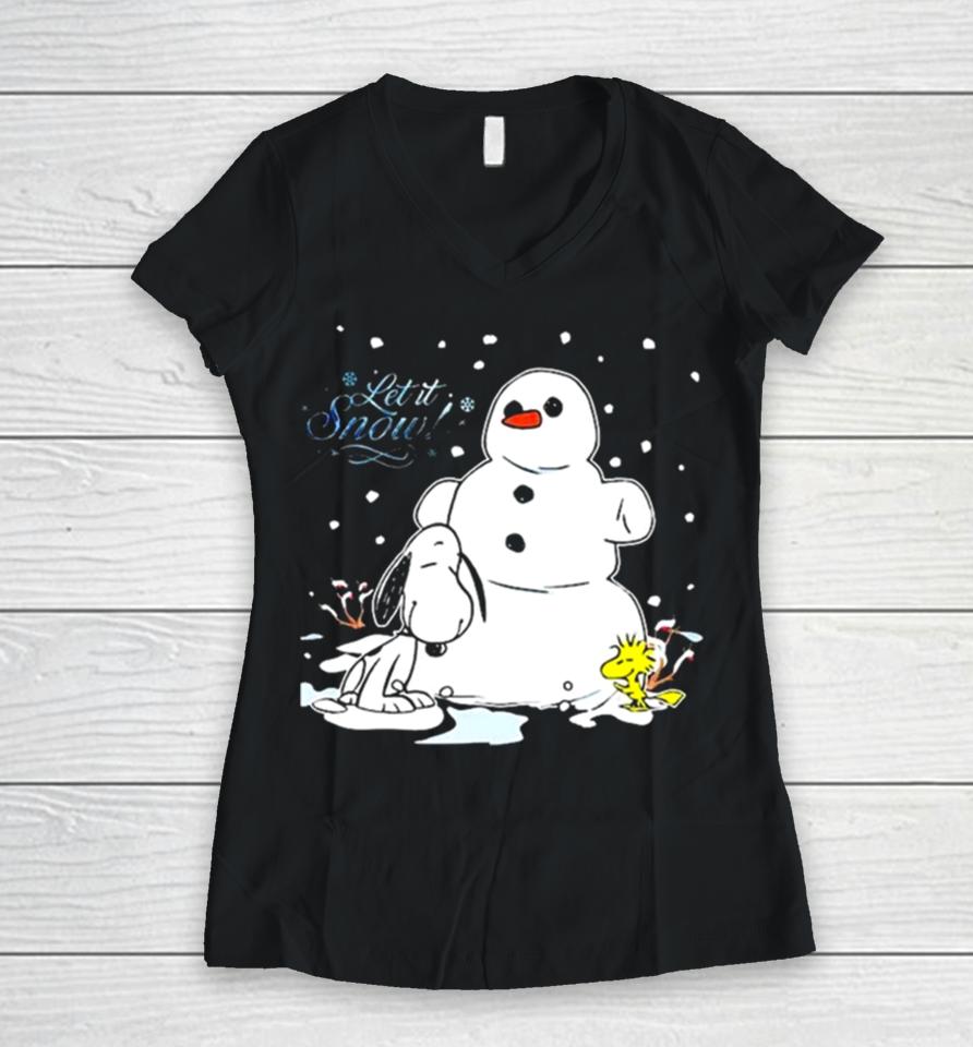 Snoopy And Woodstock Let It Snow Christmas 2023 Illustration Women V-Neck T-Shirt