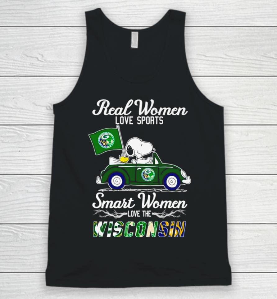Snoopy And Woodstock Real Women Love Sports Smart Women Love The Wisconsin Unisex Tank Top