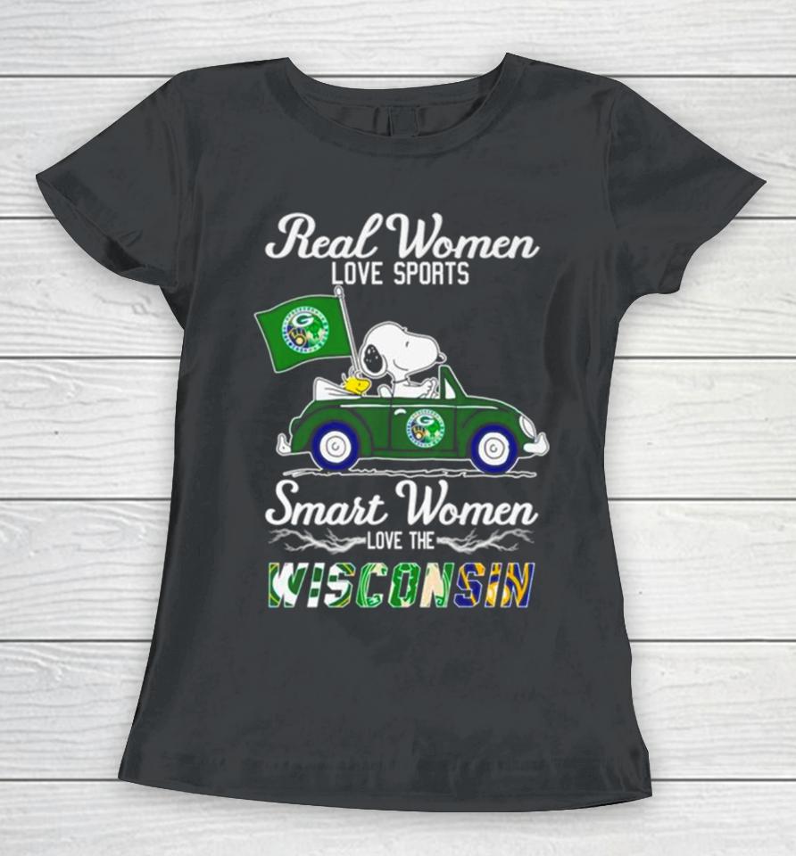 Snoopy And Woodstock Real Women Love Sports Smart Women Love The Wisconsin Women T-Shirt