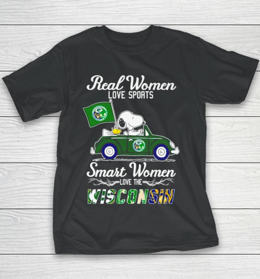 Snoopy And Woodstock Real Women Love Sports Smart Women Love The Wisconsin Youth T-Shirt