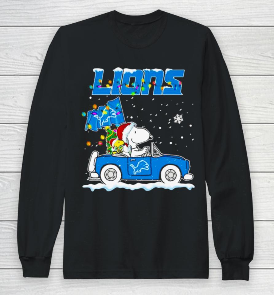 Snoopy And Woodstock Santa Detroit Lions Christmas Lights Long Sleeve T-Shirt