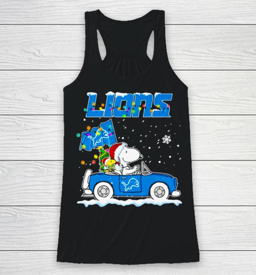 Snoopy And Woodstock Santa Detroit Lions Christmas Lights Racerback Tank