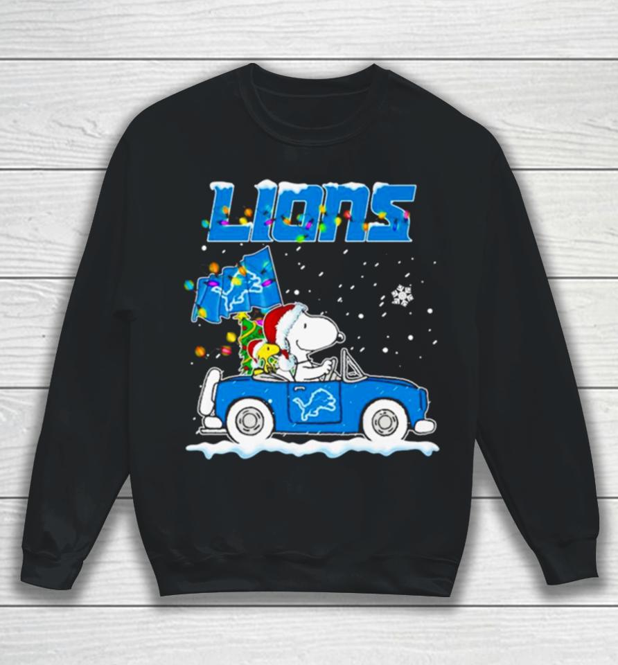 Snoopy And Woodstock Santa Detroit Lions Christmas Lights Sweatshirt