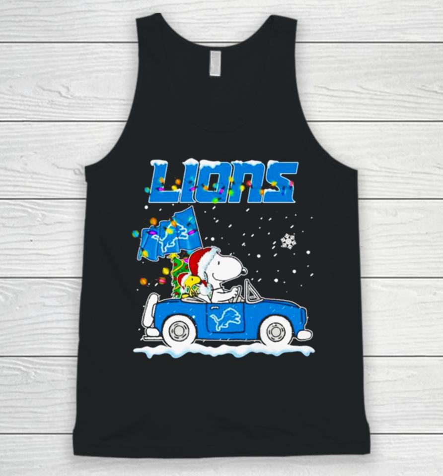 Snoopy And Woodstock Santa Detroit Lions Christmas Lights Unisex Tank Top