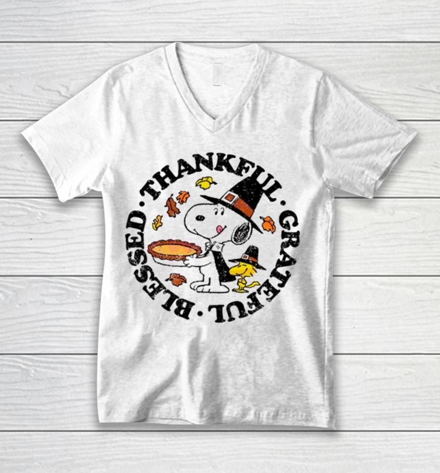 Snoopy And Woodstock Thankful Grateful Blessed Unisex V-Neck T-Shirt