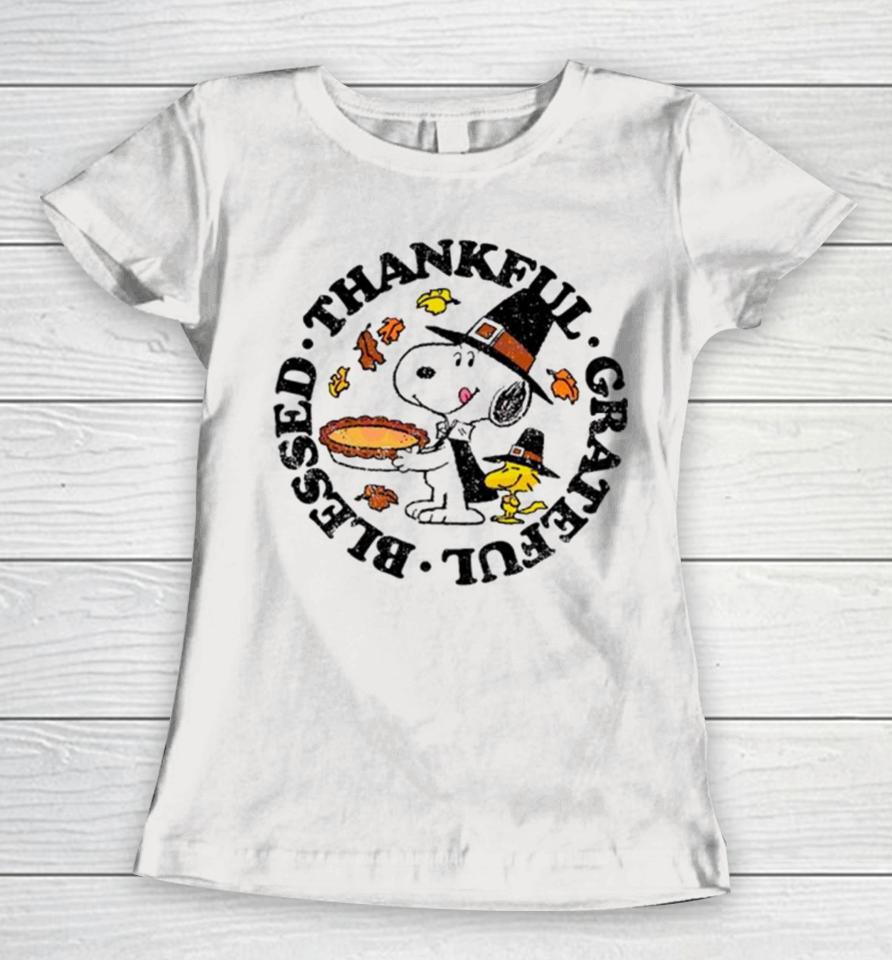 Snoopy And Woodstock Thankful Grateful Blessed Women T-Shirt