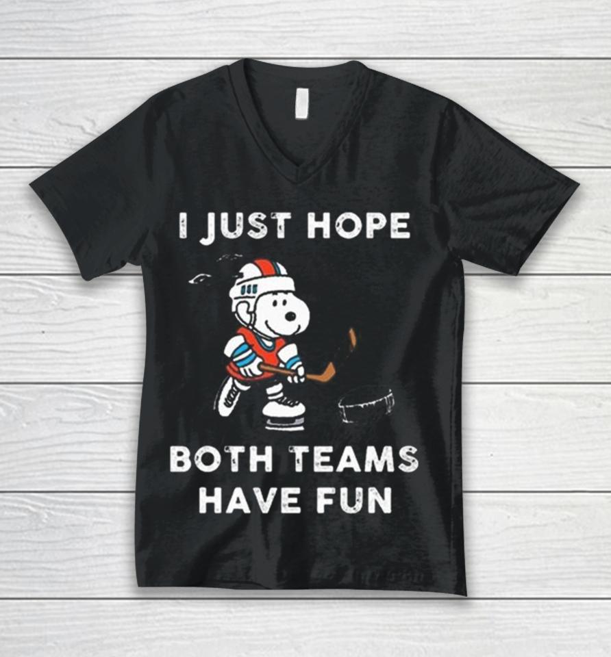Snoopy Boston Bruins I Just Hope Both Teams Have Fun Unisex V-Neck T-Shirt