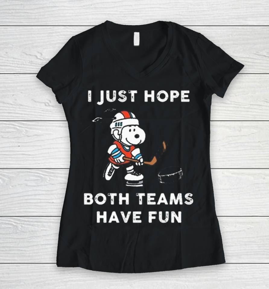 Snoopy Boston Bruins I Just Hope Both Teams Have Fun Women V-Neck T-Shirt