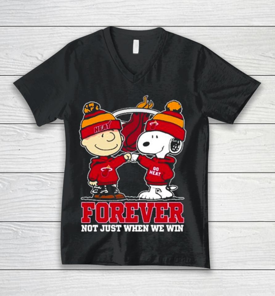 Snoopy Fist Bump Charlie Brown Miami Heat Forever Not Just When We Win Unisex V-Neck T-Shirt
