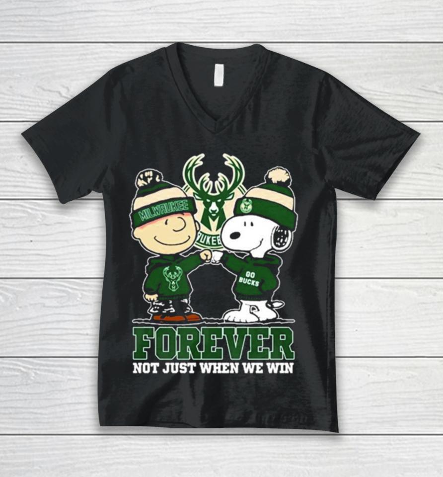 Snoopy Fist Bump Charlie Brown Milwaukee Bucks Forever Not Just When We Win Unisex V-Neck T-Shirt