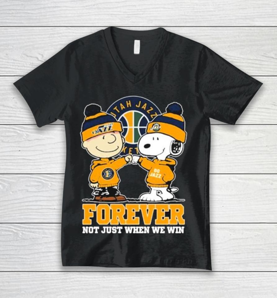 Snoopy Fist Bump Charlie Brown Utah Jazz Forever Not Just When We Win Unisex V-Neck T-Shirt