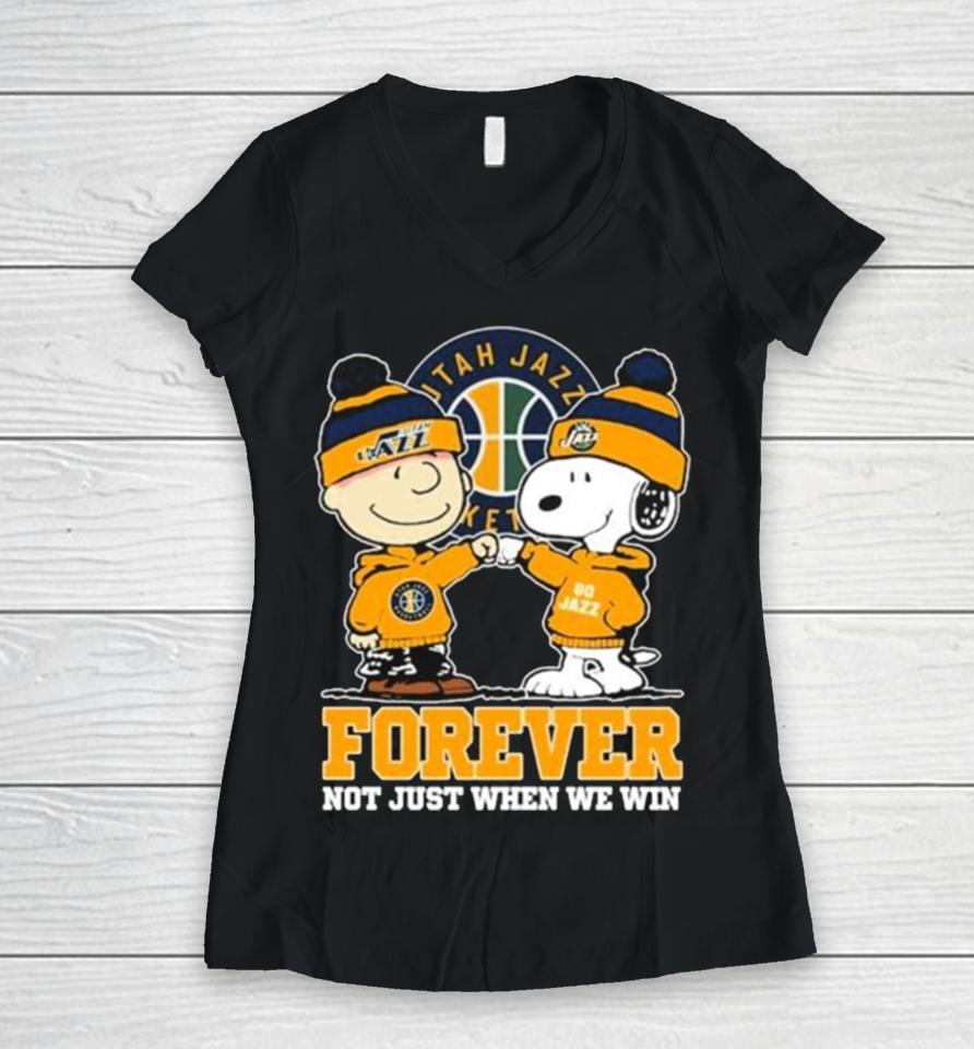 Snoopy Fist Bump Charlie Brown Utah Jazz Forever Not Just When We Win Women V-Neck T-Shirt