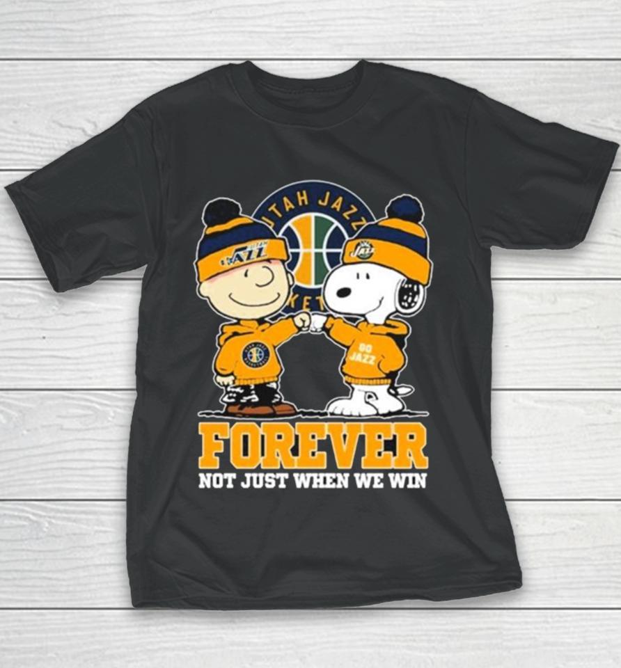 Snoopy Fist Bump Charlie Brown Utah Jazz Forever Not Just When We Win Youth T-Shirt