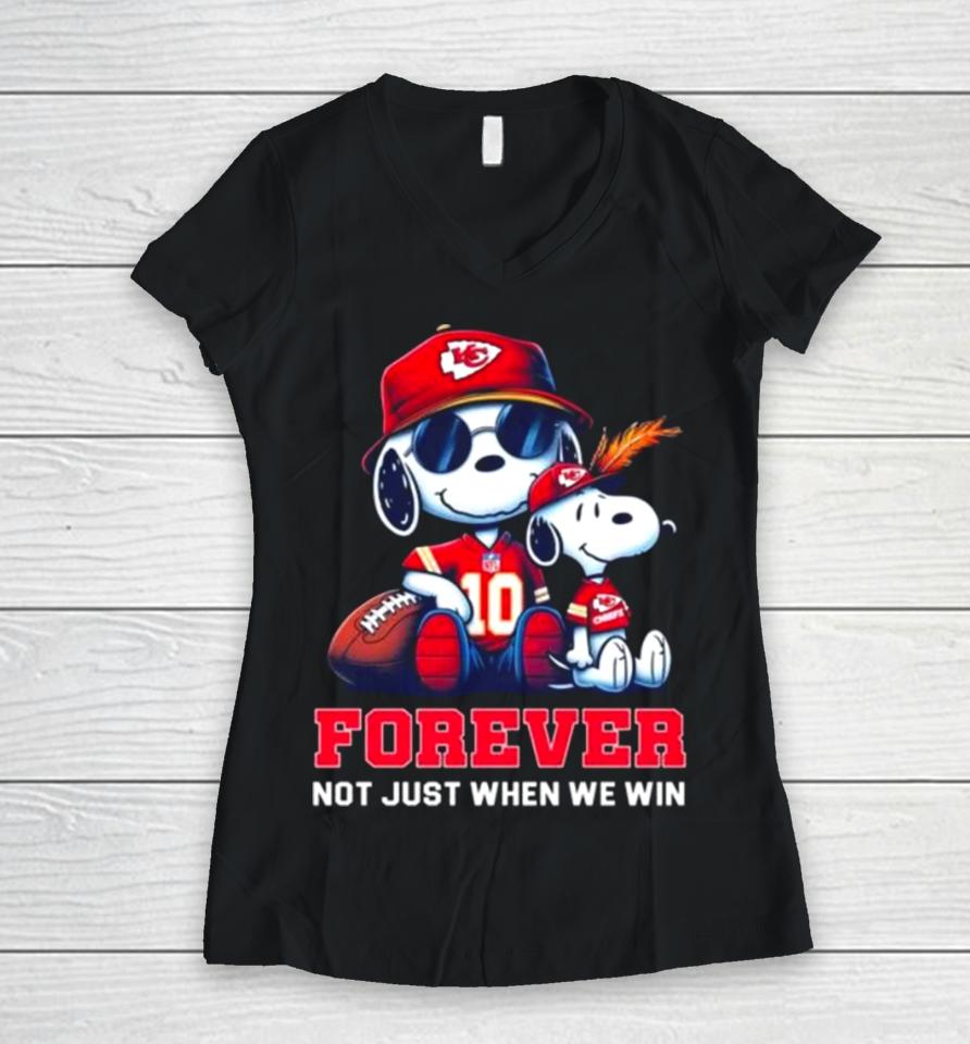 Snoopy Kansas City Chiefs 2024 Forever Not Just When We Win Women V-Neck T-Shirt
