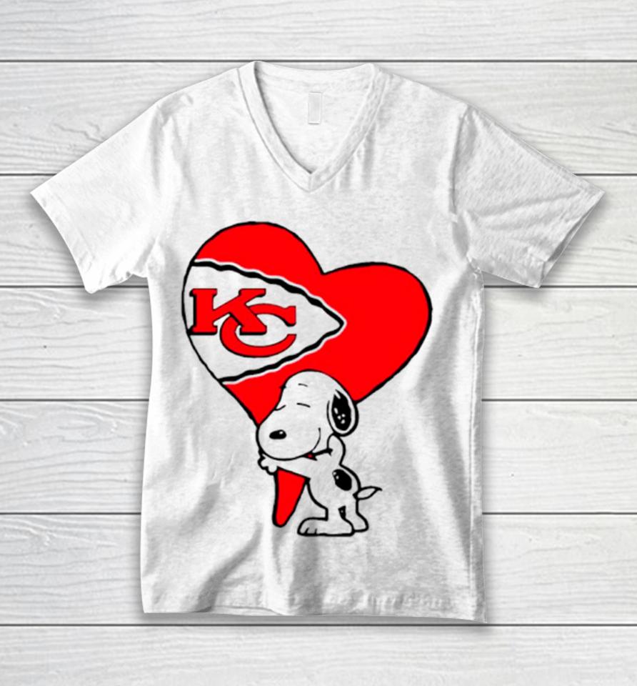 Snoopy Kc Kansas City Chiefs Heart Love Cartoon Football Unisex V-Neck T-Shirt