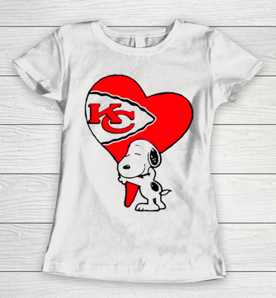 Snoopy Kc Kansas City Chiefs Heart Love Cartoon Football Women T-Shirt