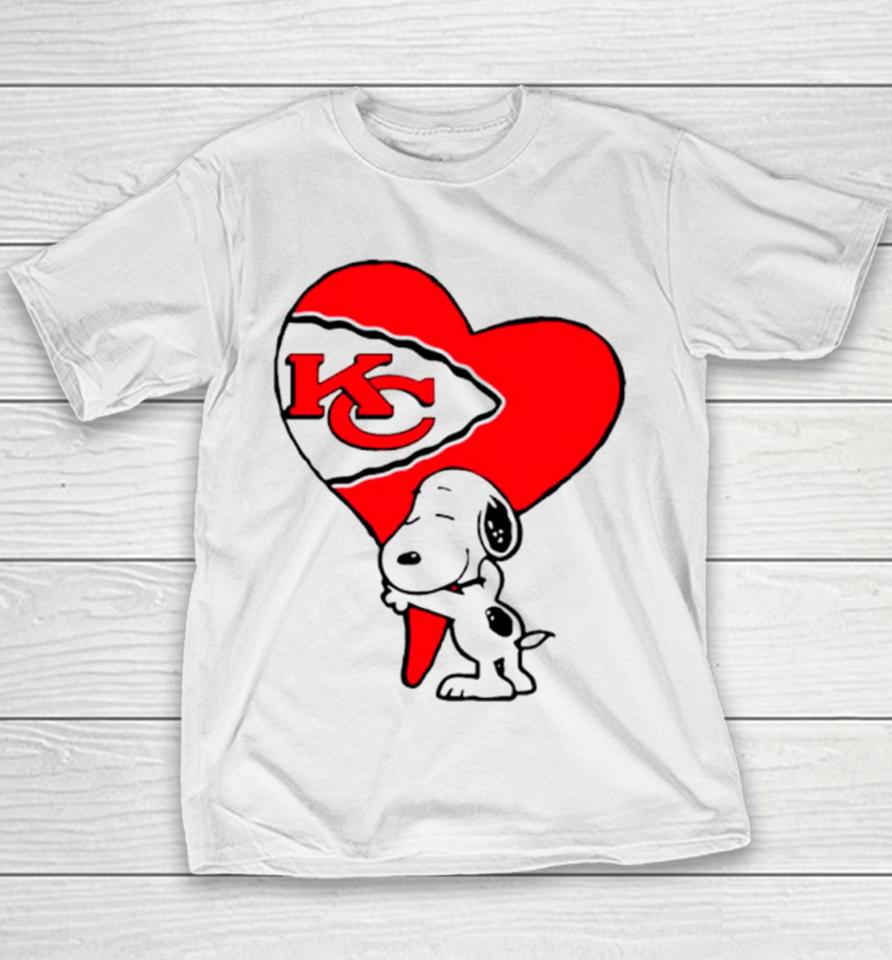 Snoopy Kc Kansas City Chiefs Heart Love Cartoon Football Youth T-Shirt