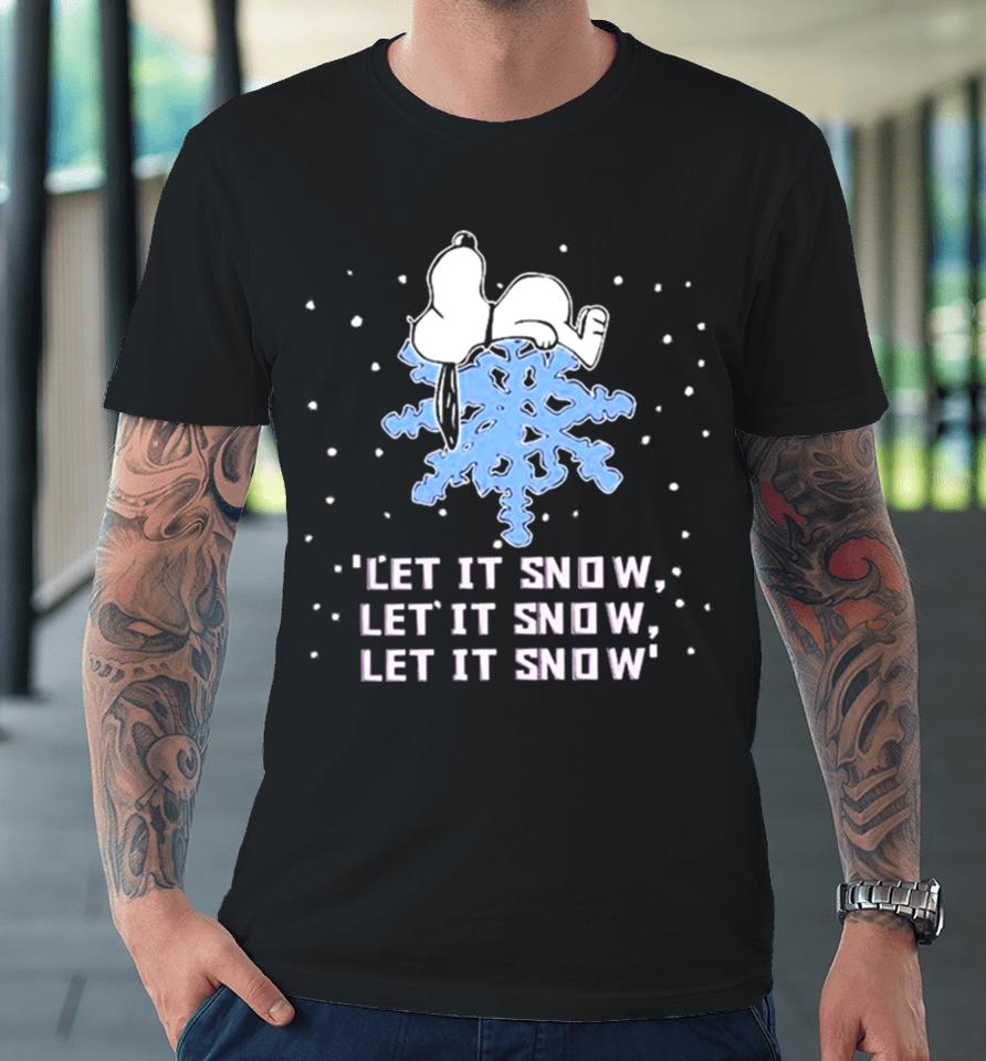 Snoopy Lying On Snowflake Let It Snow Christmas 2023 Illustration Premium T-Shirt