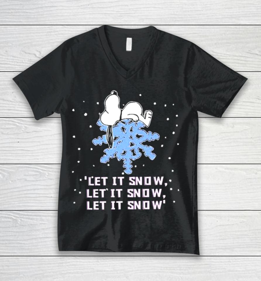 Snoopy Lying On Snowflake Let It Snow Christmas 2023 Illustration Unisex V-Neck T-Shirt