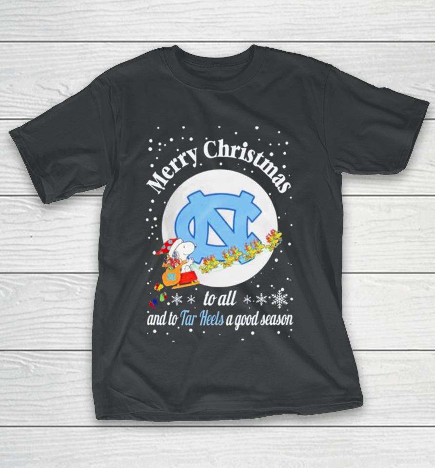 Snoopy Merry Christmas To All And To North Carolina Tar Heels A Good Season T-Shirt
