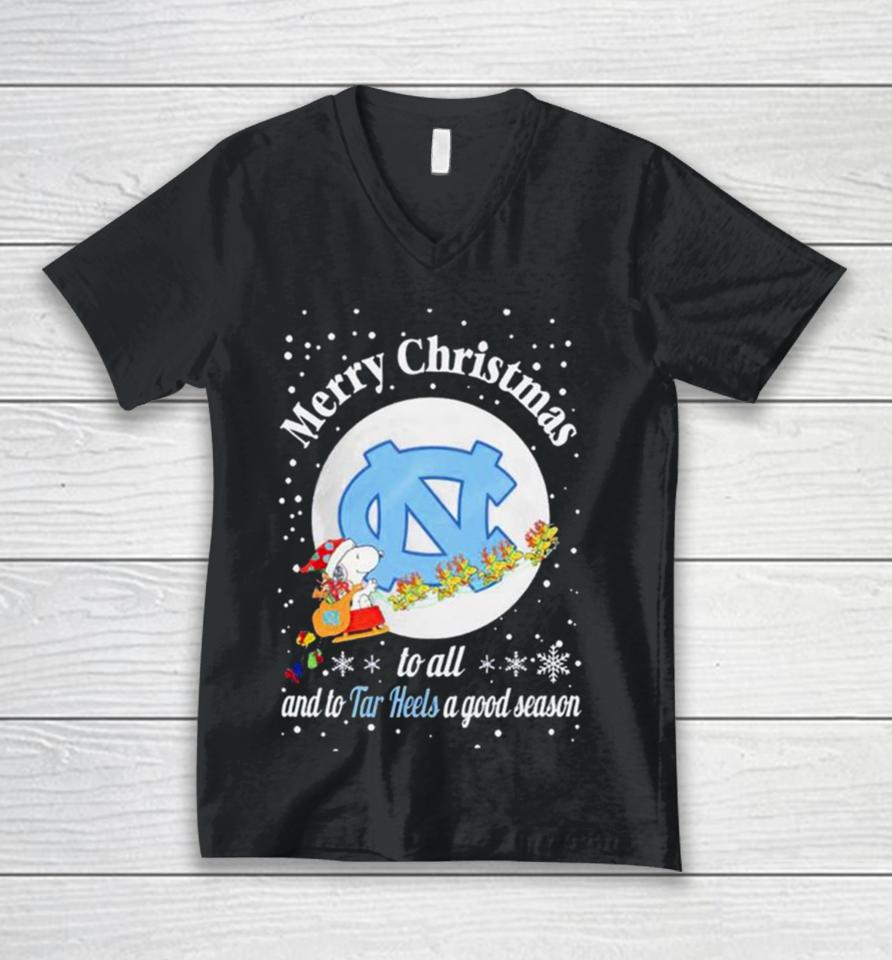 Snoopy Merry Christmas To All And To North Carolina Tar Heels A Good Season Unisex V-Neck T-Shirt