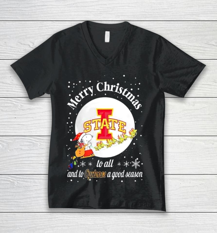 Snoopy Merry Christmas To All And To State Cyclones A Good Season Unisex V-Neck T-Shirt