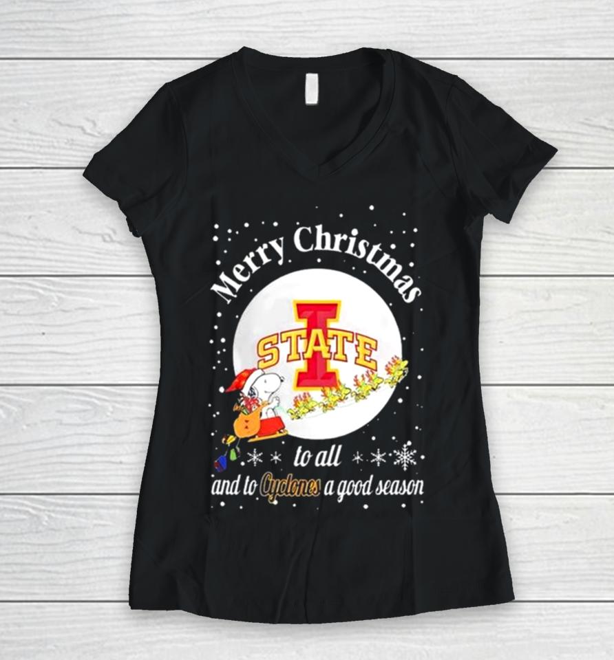 Snoopy Merry Christmas To All And To State Cyclones A Good Season Women V-Neck T-Shirt