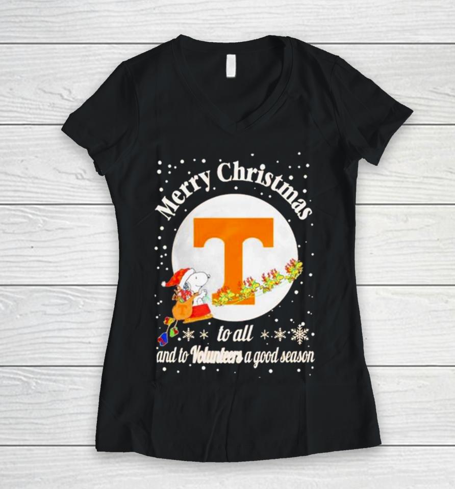 Snoopy Merry Christmas To All And To Tennessee Volunteers A Good Season Women V-Neck T-Shirt