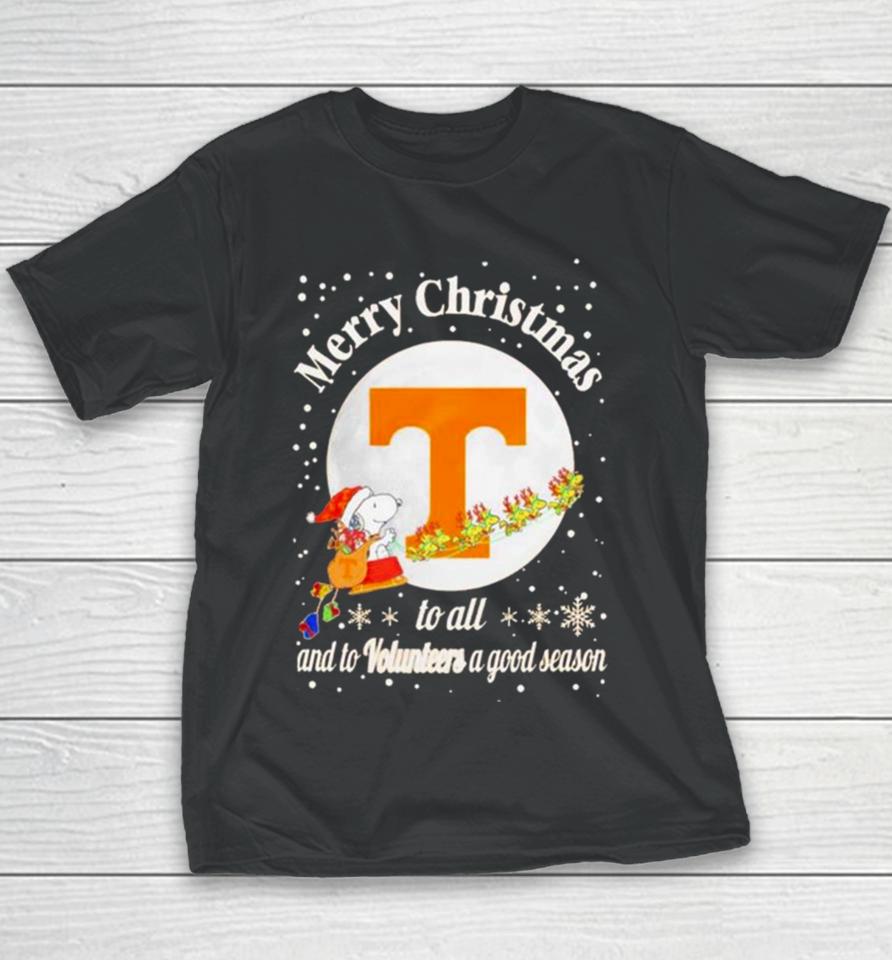 Snoopy Merry Christmas To All And To Tennessee Volunteers A Good Season Youth T-Shirt