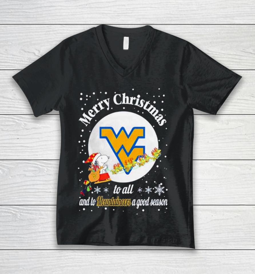 Snoopy Merry Christmas To All And To Virginia Mountaineers A Good Season Unisex V-Neck T-Shirt