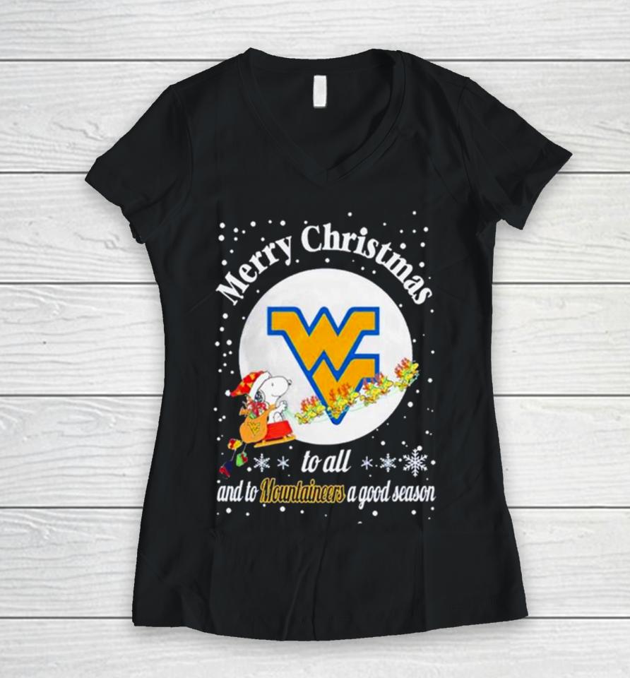 Snoopy Merry Christmas To All And To Virginia Mountaineers A Good Season Women V-Neck T-Shirt