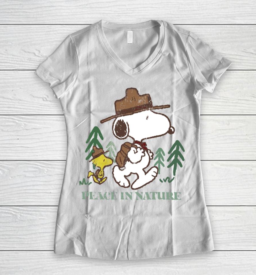 Snoopy Peace In Nature Women V-Neck T-Shirt