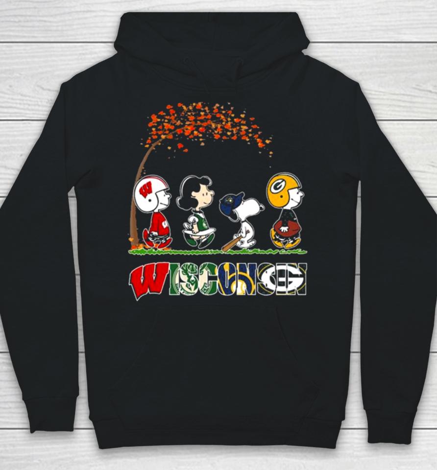 Snoopy Peanuts Loves Fall And Wisconsin Green Bay Packers Milwaukee Bucks Brewers Hoodie