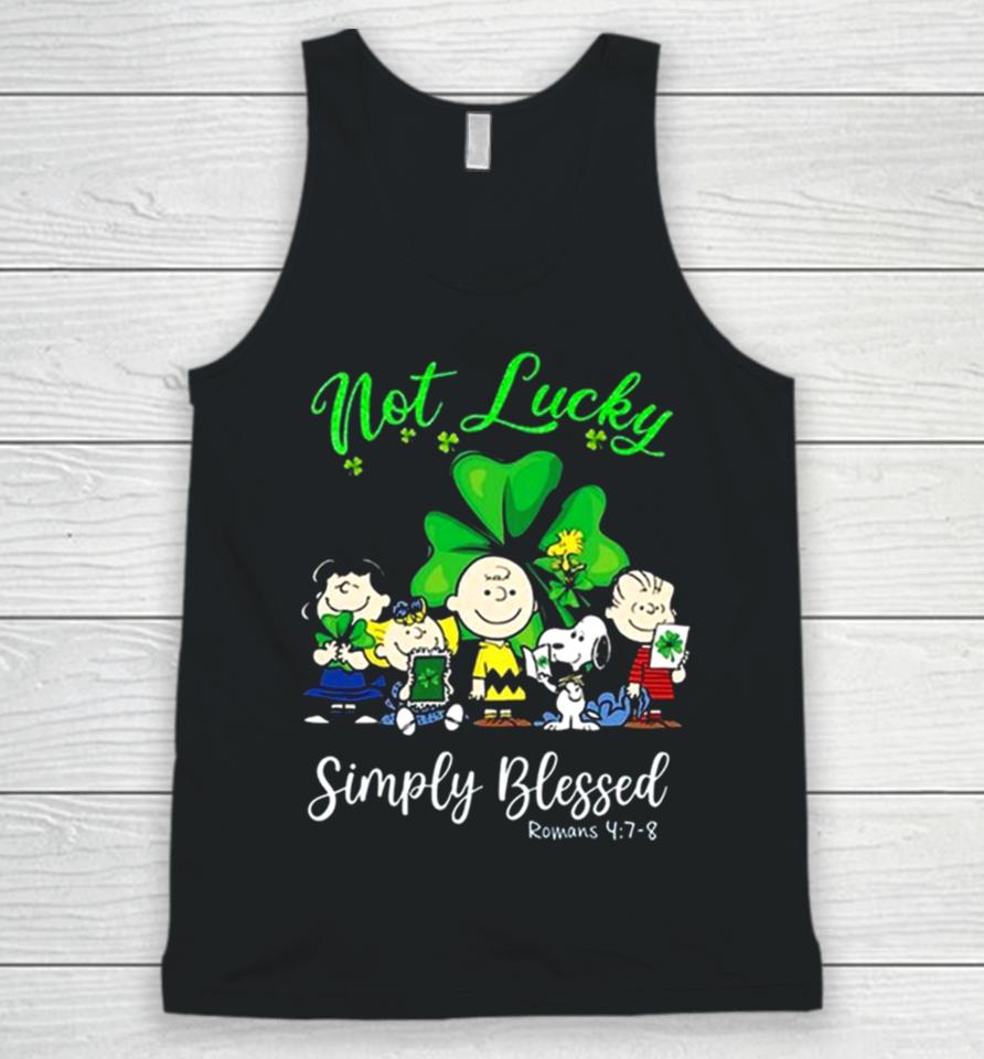 Snoopy Peanuts Not Lucky Simply Blessed Roman 4 7 8 Patrick’s Day 2024 Unisex Tank Top