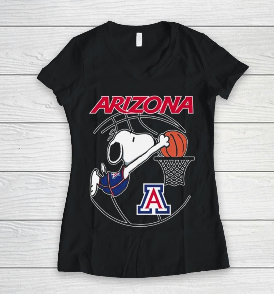 Snoopy Playing Basketball Arizona Wildcats 2024 Women V-Neck T-Shirt