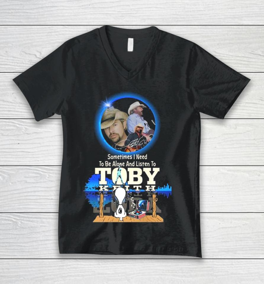 Snoopy Watching Sometimes I Need To Be Alone And Listen To Toby Keith Unisex V-Neck T-Shirt