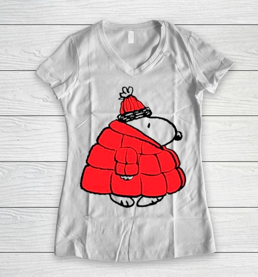 Snoopy Winter Puffy Women V-Neck T-Shirt