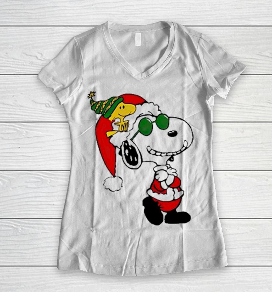 Snoopy Woodstock Peanuts Merry Christmas Women V-Neck T-Shirt