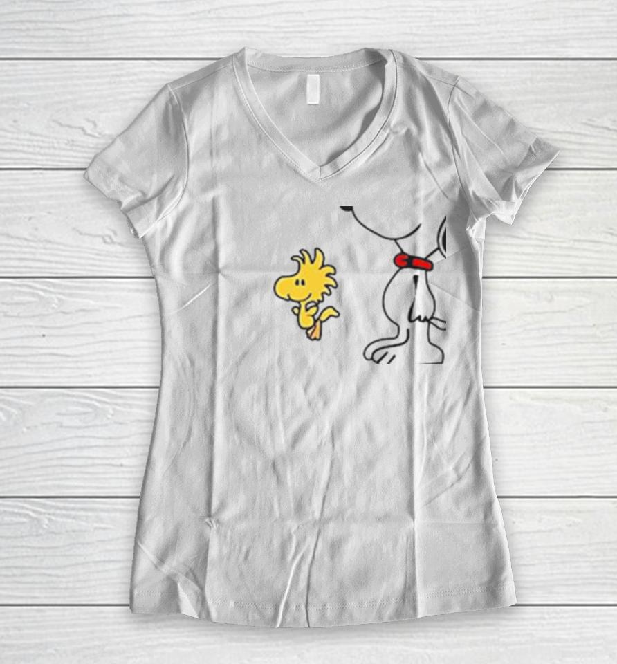 Snoopy Woodstock Sometimes I Talk To Myself Then We Both Laugh And Laugh Women V-Neck T-Shirt