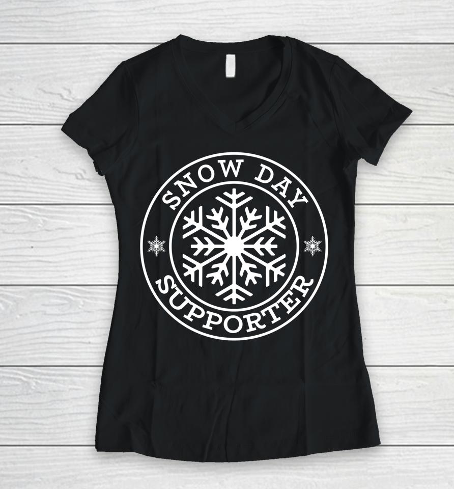Snow Day Supporter Teacher Student Winter Snowflake Women V-Neck T-Shirt