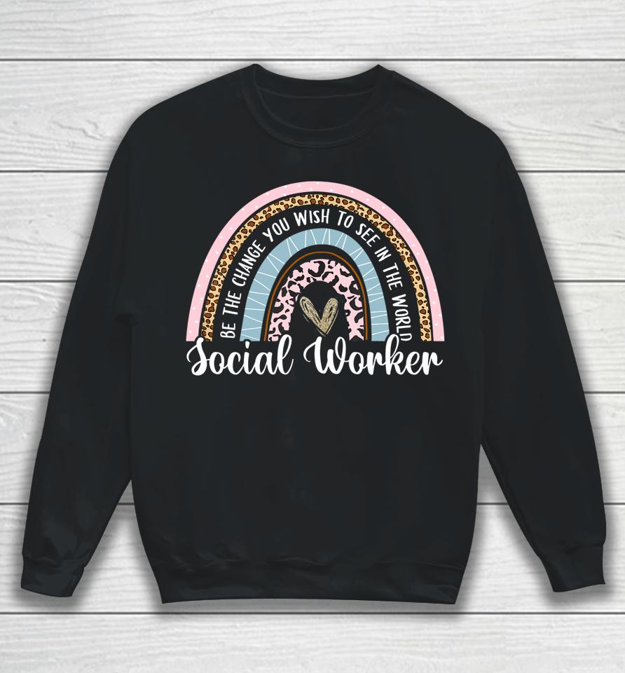 Social Worker Leopard Rainbow Funny Work Love Sweatshirt