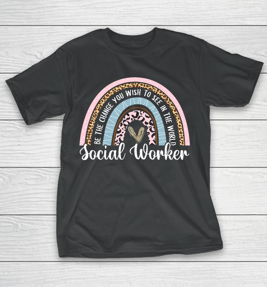 Social Worker Leopard Rainbow Funny Work Love T-Shirt