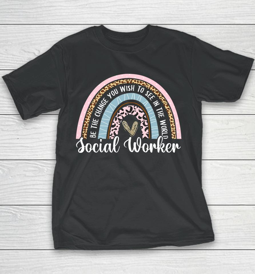 Social Worker Leopard Rainbow Funny Work Love Youth T-Shirt