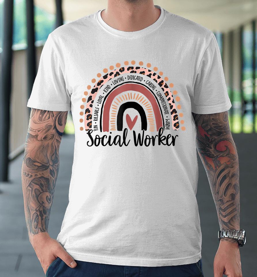 Social Worker Leopard Rainbow Social Work Christmas Pajama Premium T-Shirt