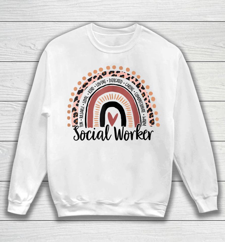 Social Worker Leopard Rainbow Social Work Christmas Pajama Sweatshirt