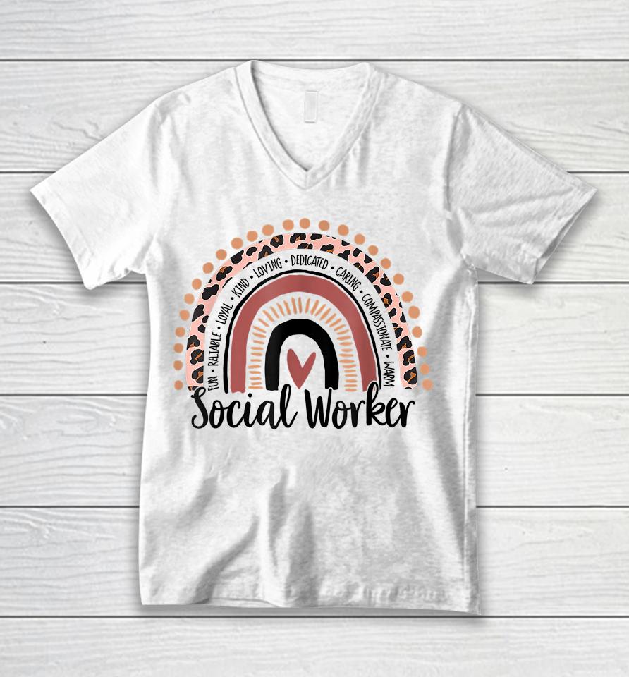 Social Worker Leopard Rainbow Social Work Christmas Pajama Unisex V-Neck T-Shirt