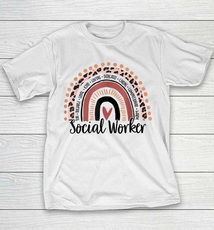 Social Worker Leopard Rainbow Social Work Christmas Pajama Youth T-Shirt
