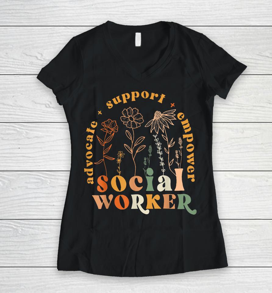Social Worker T Shirt Funny Social Work Month Women V-Neck T-Shirt